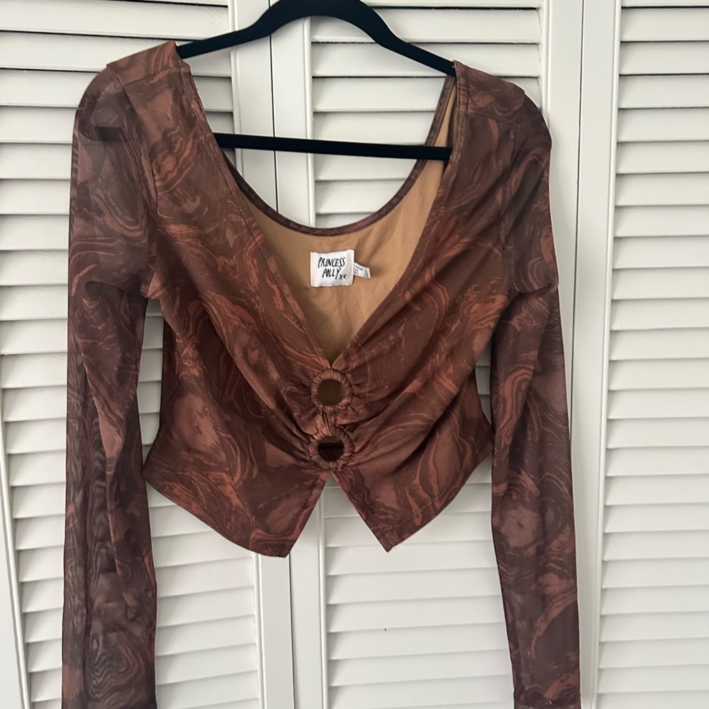 Princess Polly Swirl Pattern Brown Blouse